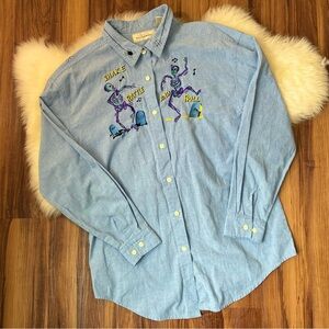 Falls Creek Blue Glow-in-the-Dark Skeleton Shake Rattle Roll Button Up • Size M